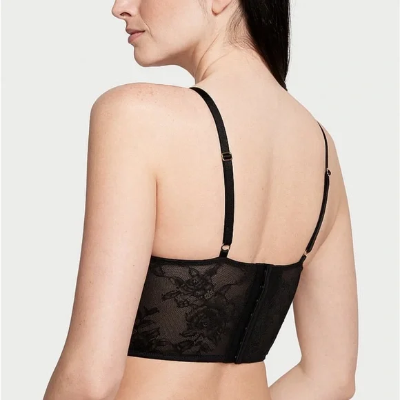Victoria secret rose lace grommets push up corset top